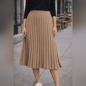 Pure Collection Tan A-Line Pleated Skirt 70% Lambswool 30% Cashmere Quiet Luxury